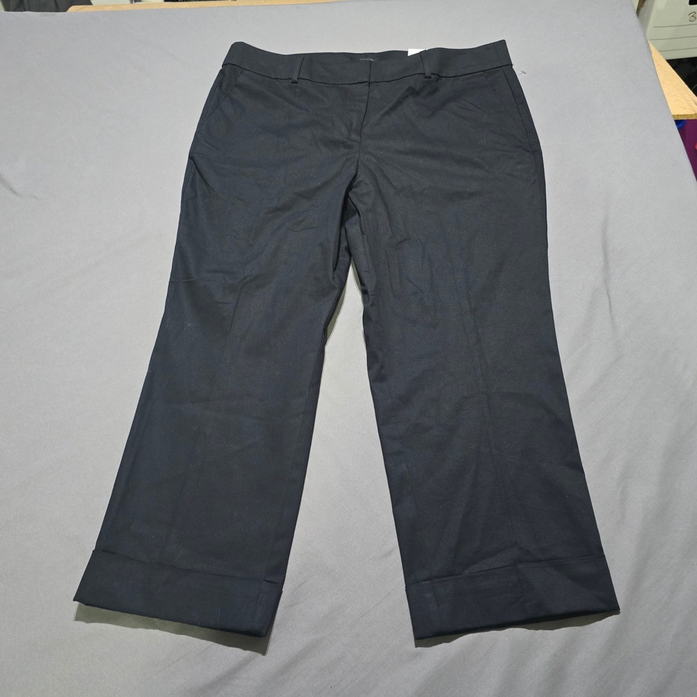 Ann Taylor Factory The Crop Pants Womens 14 Black Mid Rise Slim Leg Cuffed NEW